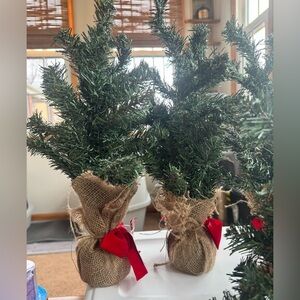16in Table Top Artificial Christmas Tree with Burlap Base Set of 2
